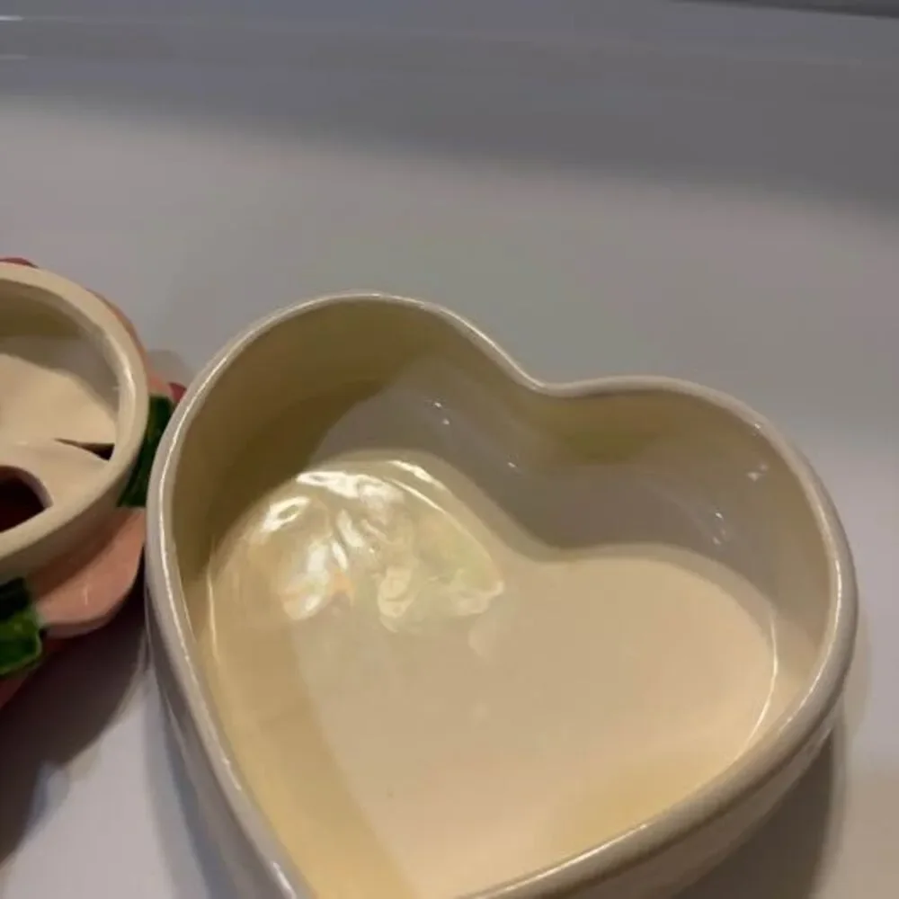 Vintage 1997 Hand-Painted Ceramic Heart Trinket Box - Iris Floral Design
